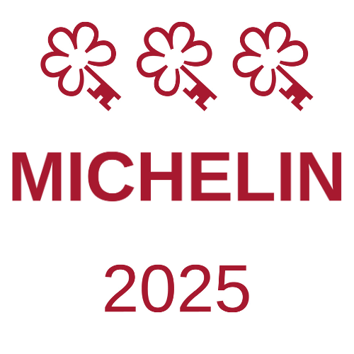 red and white michelin three key logo
